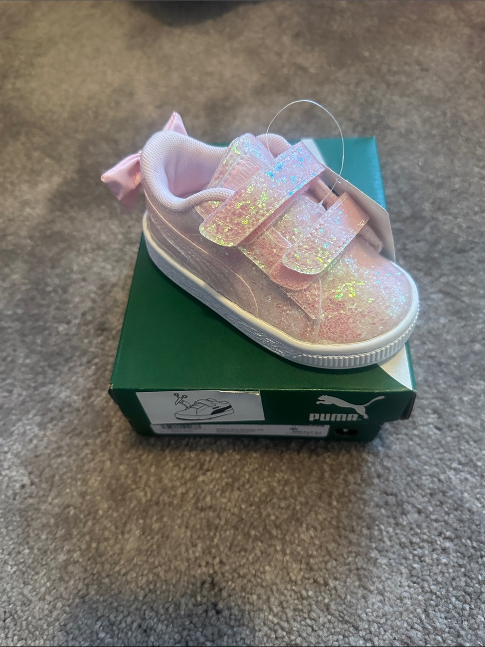 Puma Kids Pink Glitter Bow Velcro Sneaker